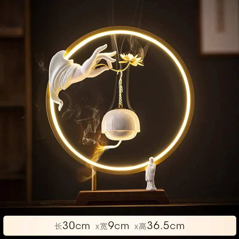 New Chinese Zen Buddha Hand Lotus Incense Decoration Creative Living Room Decorative Light Ring Reverse Flow Incense Burner