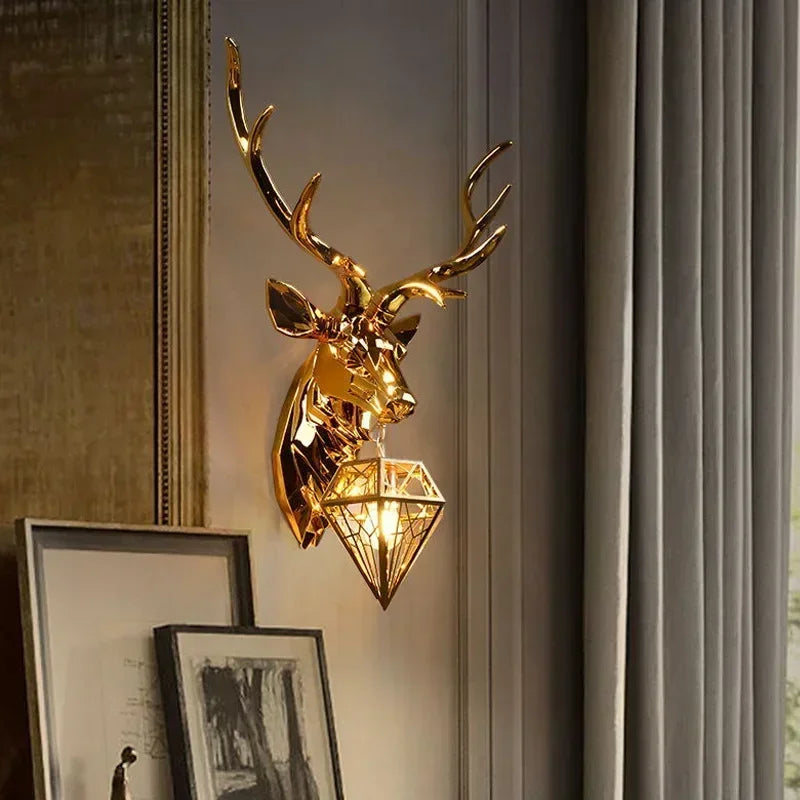 Retro Deer Antlers Deer Heads Wall Lamp Personalized American Art Rural Style Creative Living Room Bedside Decoration bedroomLED