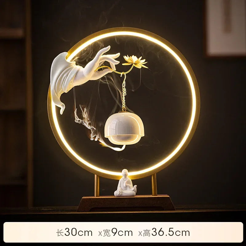 New Chinese Zen Buddha Hand Lotus Incense Decoration Creative Living Room Decorative Light Ring Reverse Flow Incense Burner