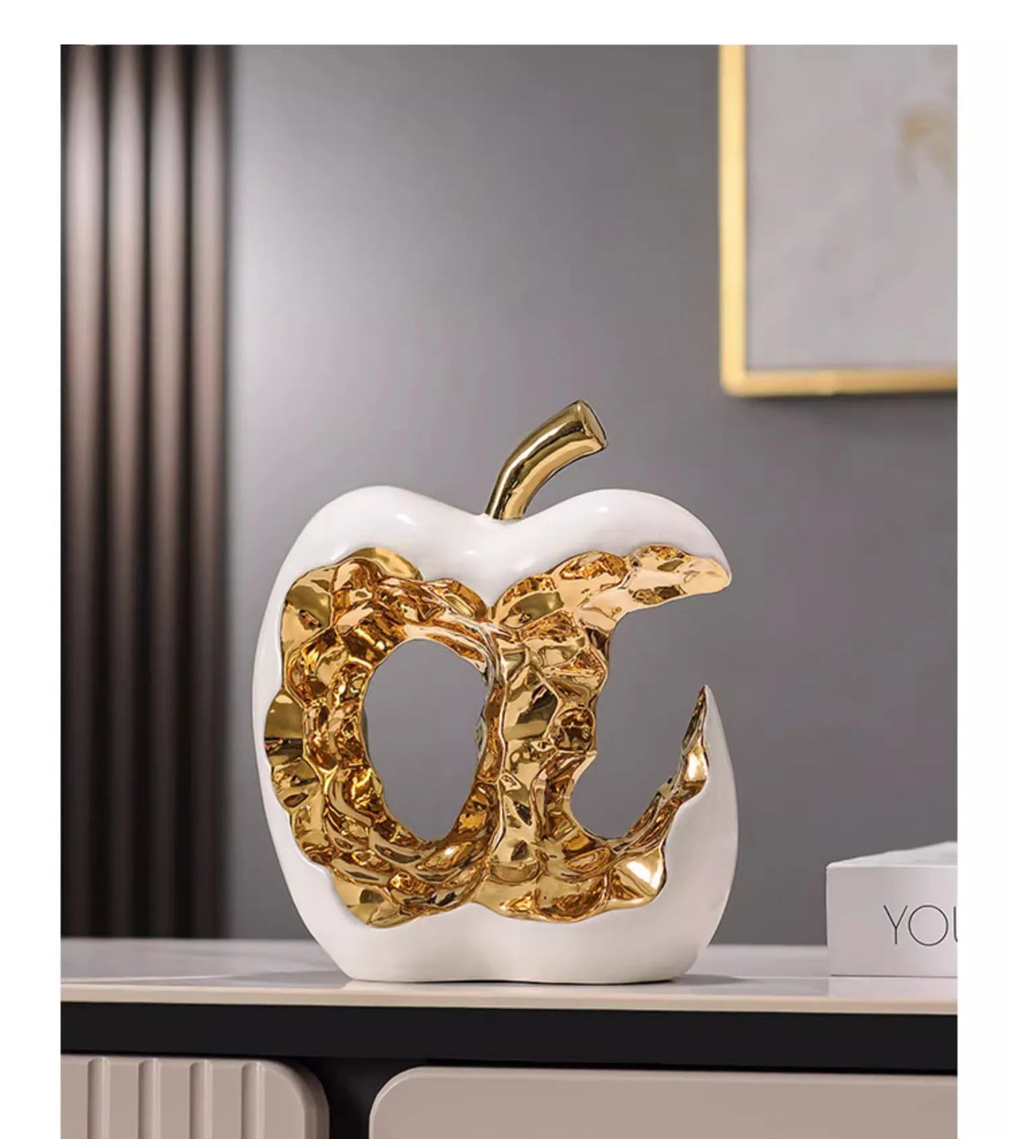 Gold-plated Apple Hollow Out Crafts Ceramic Sculpture Desk Decoration Ornaments Creative Apple Statue Room Aesthetic Decor