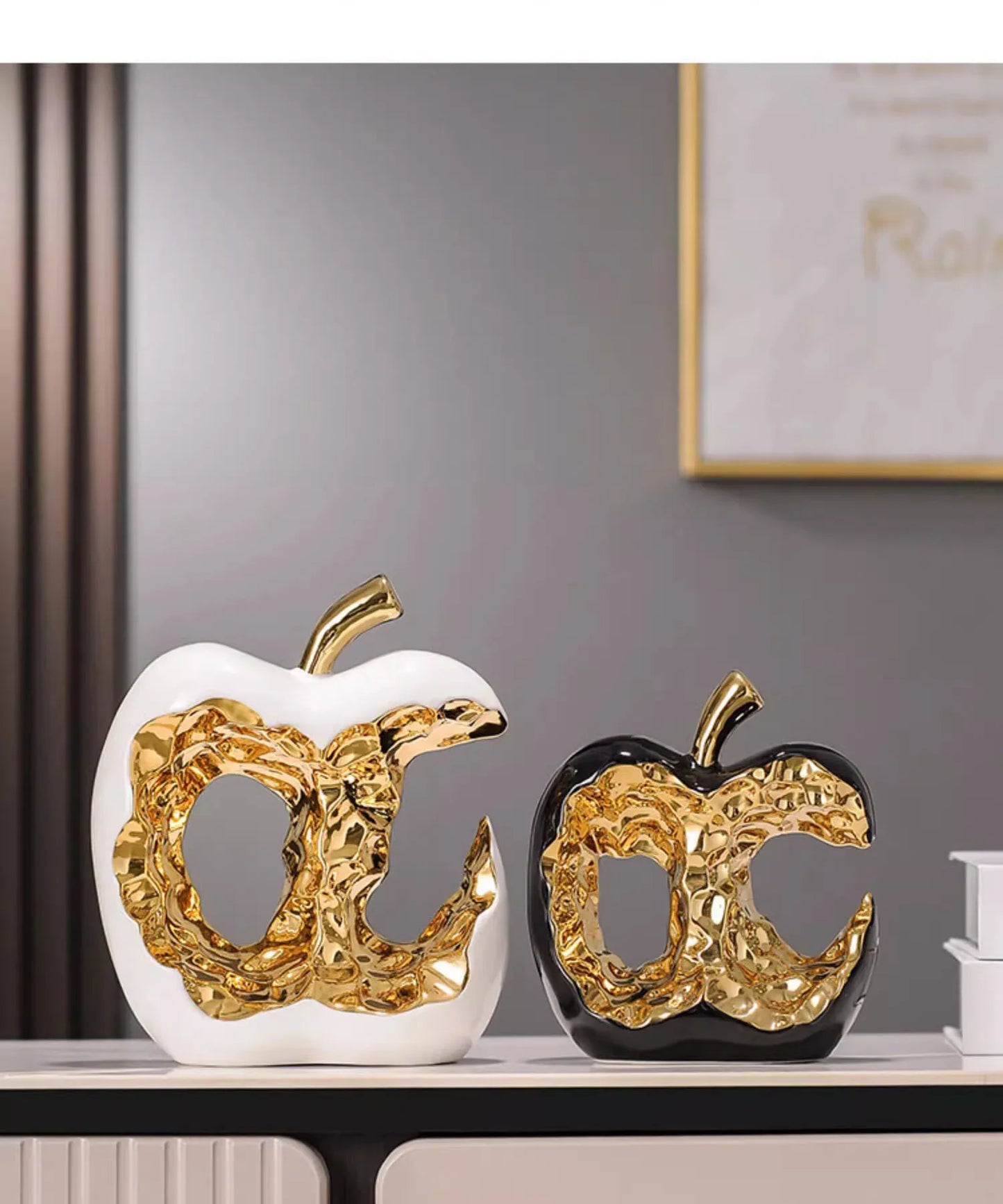 Gold-plated Apple Hollow Out Crafts Ceramic Sculpture Desk Decoration Ornaments Creative Apple Statue Room Aesthetic Decor