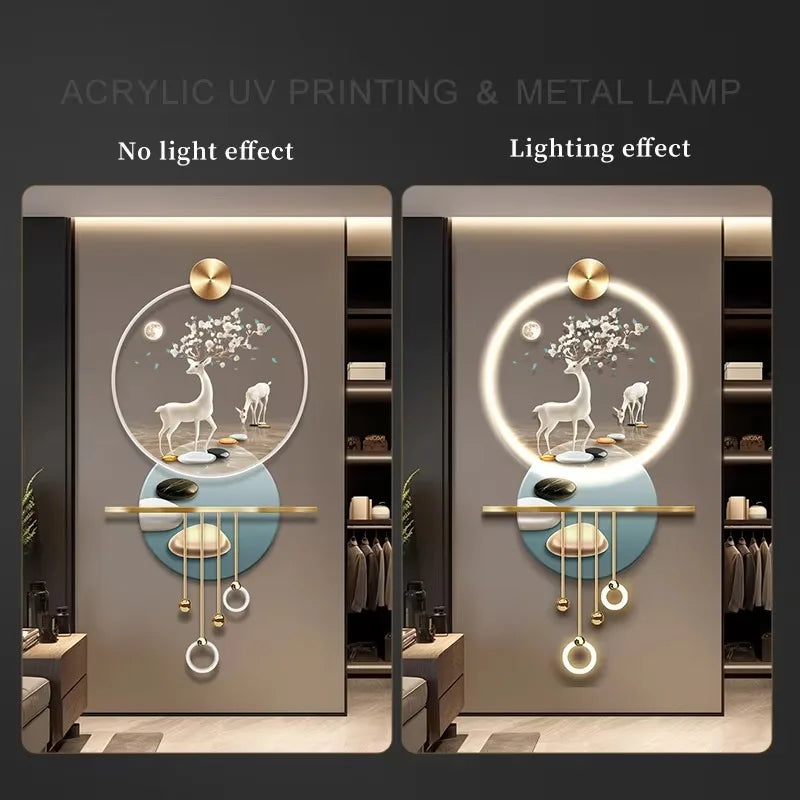 LED Decorative Wall Decorative Painting Art Luxury Metal Light for HomeAcrylic Decorative Painting Hanging Decorations