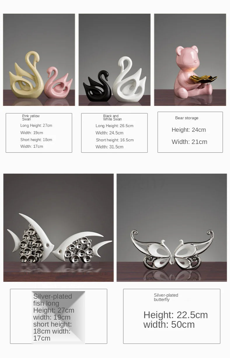 Silver Plated Bouble Couple Kiss Fish Vase Modern Europe Ceramic Furnishing Articles Office Home Livingroom Ornament Decoration