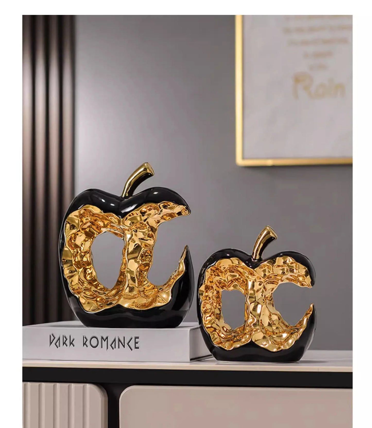 Gold-plated Apple Hollow Out Crafts Ceramic Sculpture Desk Decoration Ornaments Creative Apple Statue Room Aesthetic Decor
