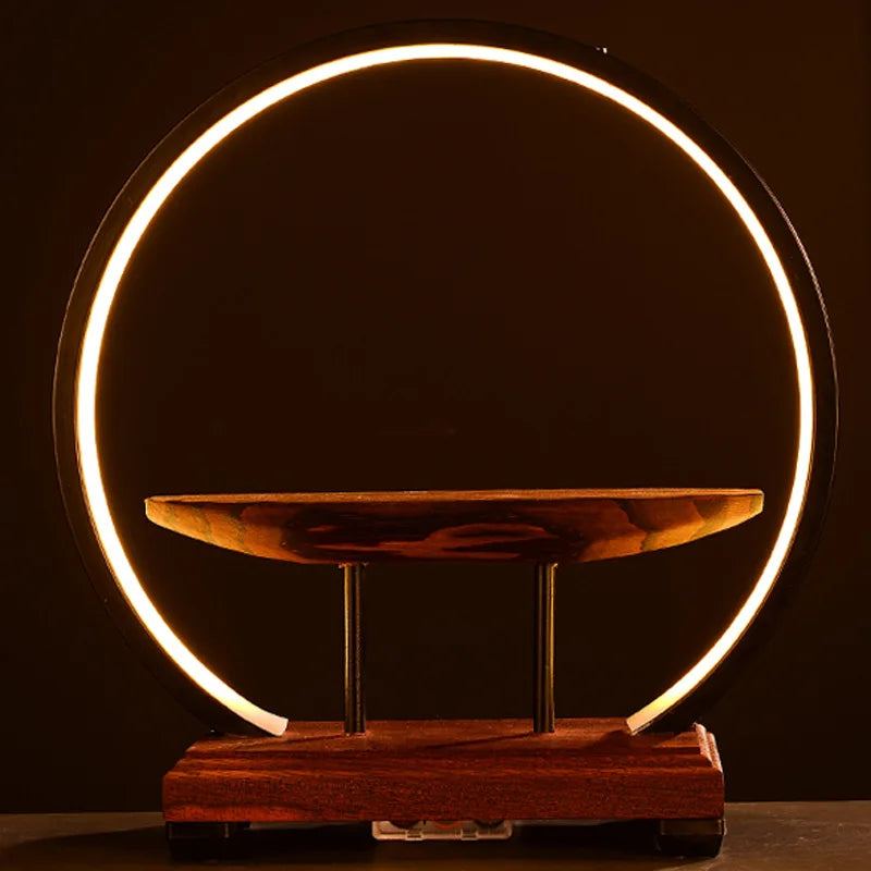 Chinese Style Zen Mood Battery-powered Circal Light Of Incense Holder With Wodden Rack Light Up Figurine Holder