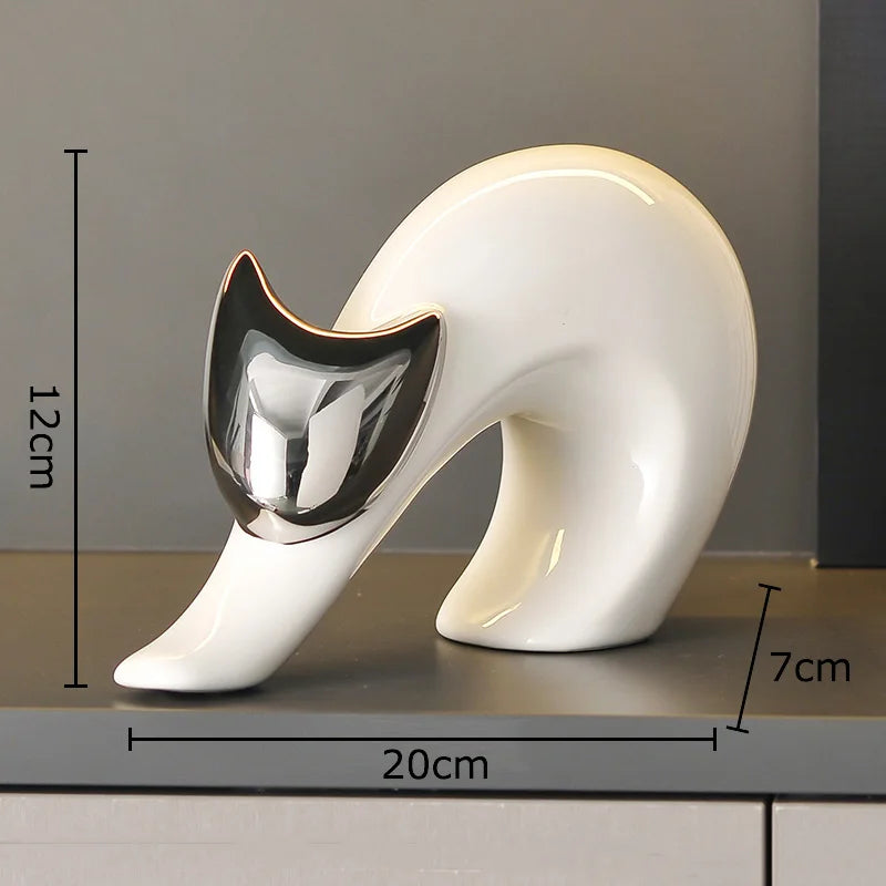Abstract Artwork Ceramic Kitten Statue White Animal Ornaments Desk Decoration Porcelain Cat Sculpture Room Aesthetics Decor