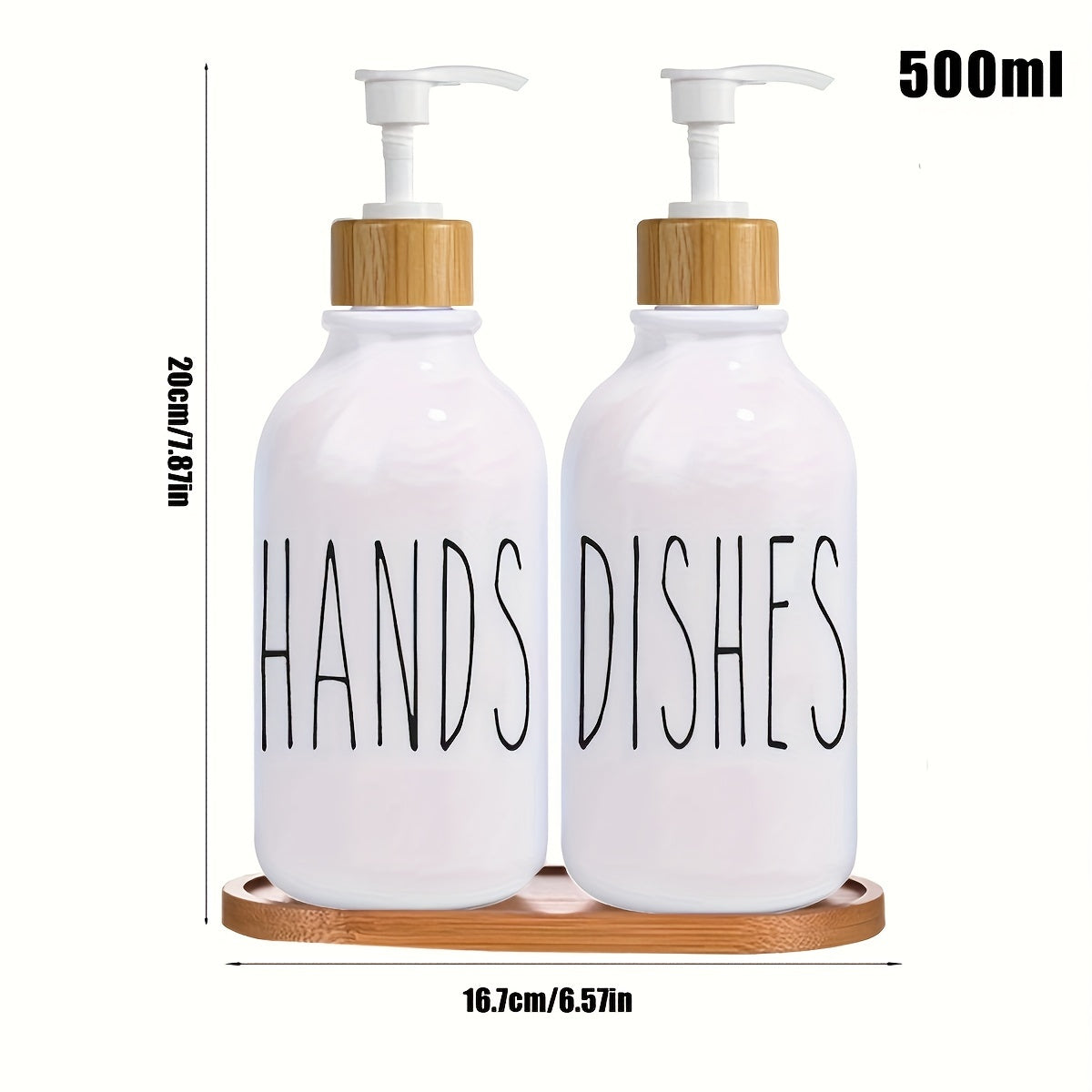 2-Piece Refillable Soap Dispenser Set with Tray - Empty Hand and Dish Soap Containers for Farmhouse Bathroom and Kitchen Decor
