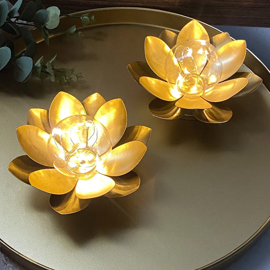 Set of Two Gold Lotus Shape Battery Lamp for Holiday Decoration(2pcs)