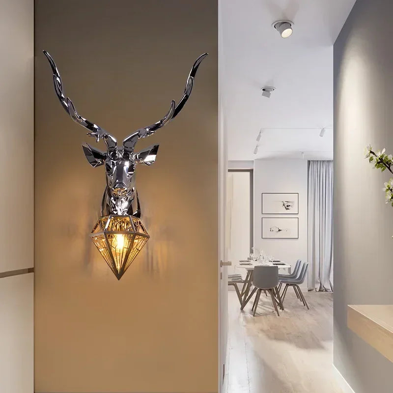 Retro Deer Antlers Deer Heads Wall Lamp Personalized American Art Rural Style Creative Living Room Bedside Decoration bedroomLED