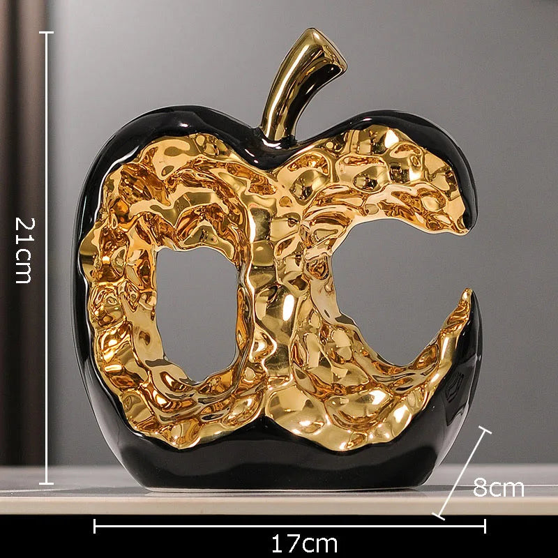 Gold-plated Apple Hollow Out Crafts Ceramic Sculpture Desk Decoration Ornaments Creative Apple Statue Room Aesthetic Decor