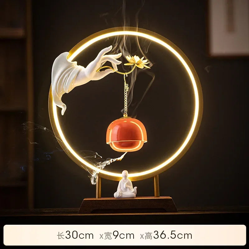 New Chinese Zen Buddha Hand Lotus Incense Decoration Creative Living Room Decorative Light Ring Reverse Flow Incense Burner