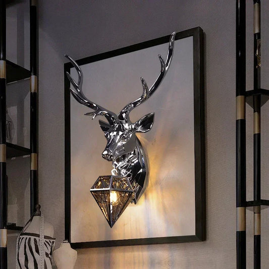 Retro Deer Antlers Deer Heads Wall Lamp Personalized American Art Rural Style Creative Living Room Bedside Decoration bedroomLED