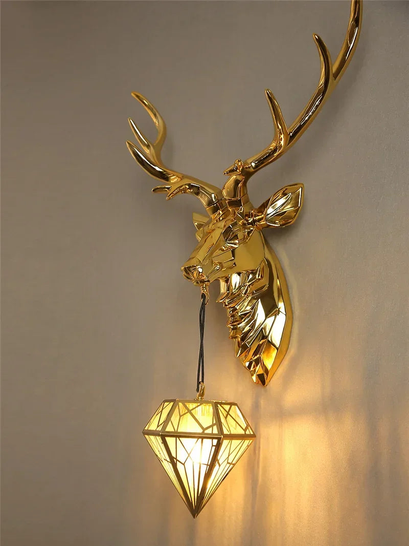 Retro Deer Antlers Deer Heads Wall Lamp Personalized American Art Rural Style Creative Living Room Bedside Decoration bedroomLED