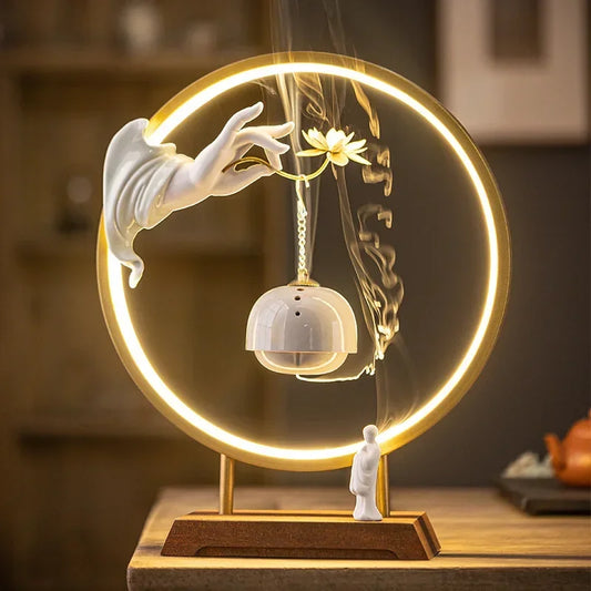 New Chinese Zen Buddha Hand Lotus Incense Decoration Creative Living Room Decorative Light Ring Reverse Flow Incense Burner